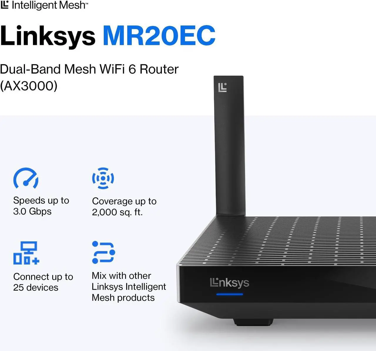 Alt view image 2 of 5 - Linksys Hydra 6 Mesh WiFi 6 Router - MR20EC-AMZ - Dual-Band WiFi Router - Mesh Routers for Wireless Internet - WiFi Mesh Network System - Wireless Router - Connect 25+ Devices, 2,000 Sq Ft