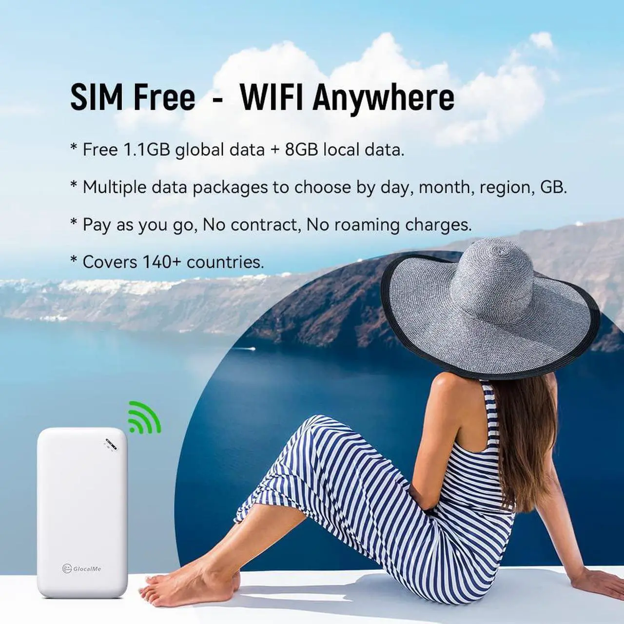 Alt view image 2 of 5 - GlocalMe UPP 4G LTE Mobile Hotspot WiFi Router, Available in Over 150 Countries, no SIM Card Required, no Roaming fees, Portable International Hotspot, with Smart Local Network Auto-Selection (White)
