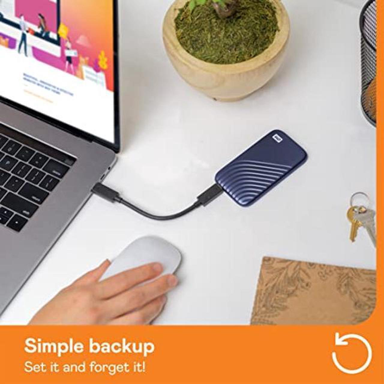 Alt view image 3 of 5 - WD 1TB My Passport SSD Portable SSD USB-C USB 3.2 Gen 2 External NVMe Solid State Drive up to 1050 MB/s 2-Meters Drop Resistance - Midnight Blue
