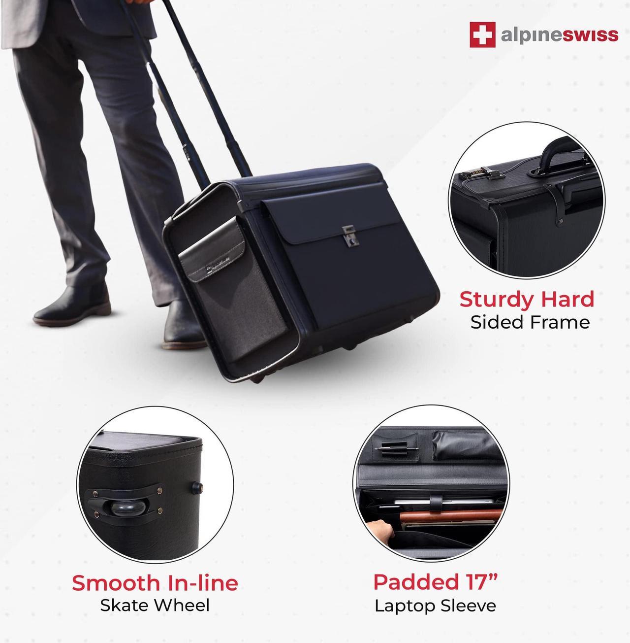Alt view image 2 of 5 - Alpine Swiss Rolling 17" Laptop Briefcase on Wheels Attache Lawyers Case Legal Size