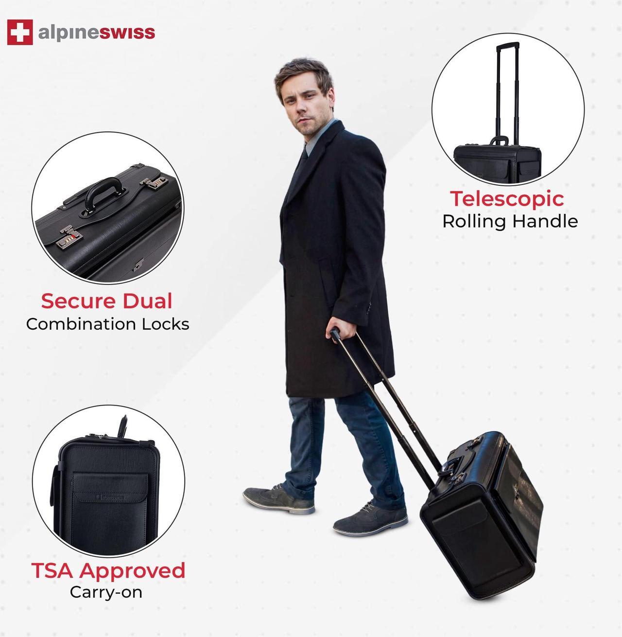 Alt view image 3 of 5 - Alpine Swiss Rolling 17" Laptop Briefcase on Wheels Attache Lawyers Case Legal Size