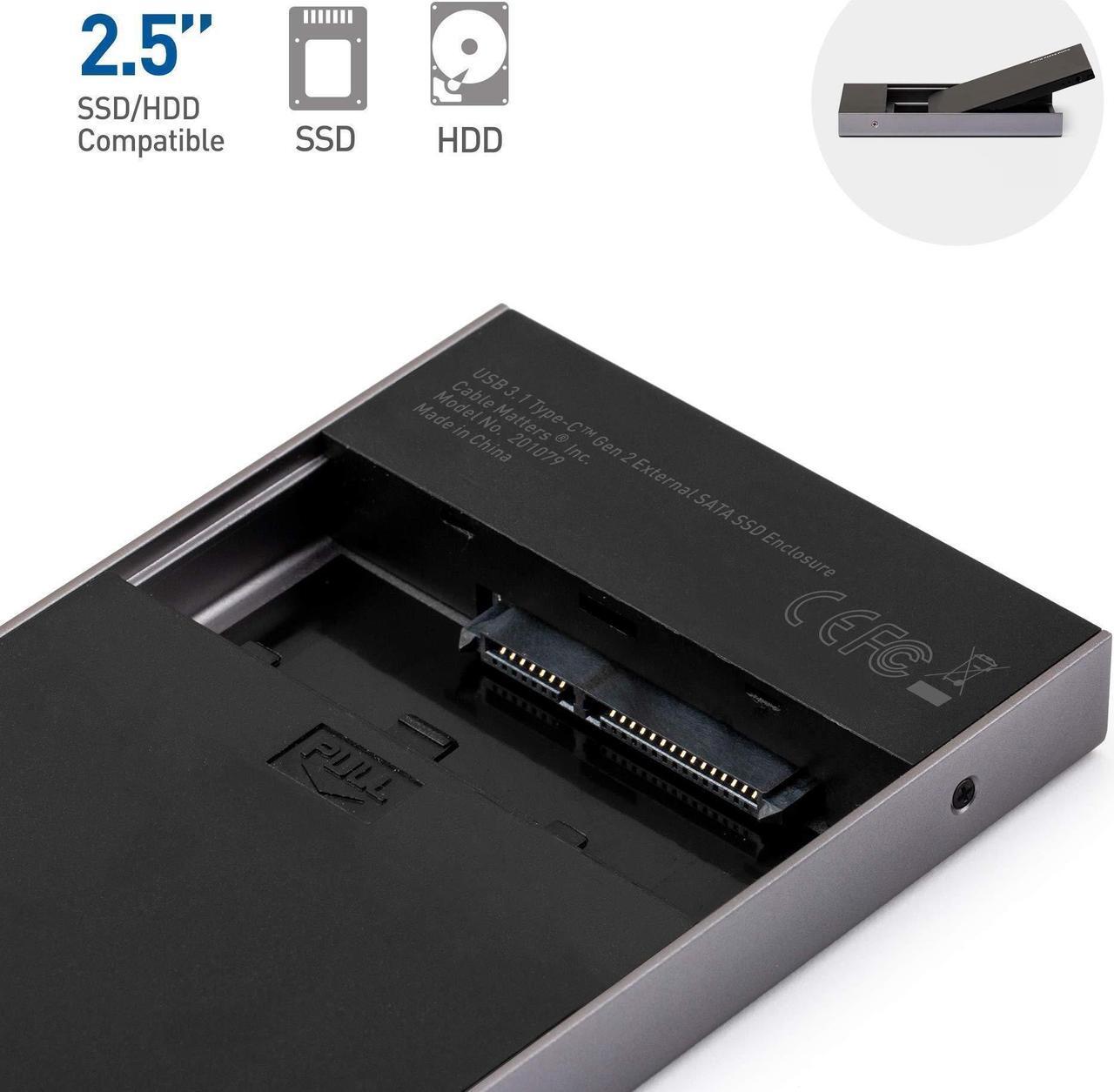 Alt view image 4 of 5 - Cable Matters Premium Aluminum 10Gbps Gen 2 USB C Hard Drive Enclosure for 2.5" SSD/HDD with USB-C and USB-A Cables - Thunderbolt 3 Port Compatible & 3 Port USB C Hub with Ethernet