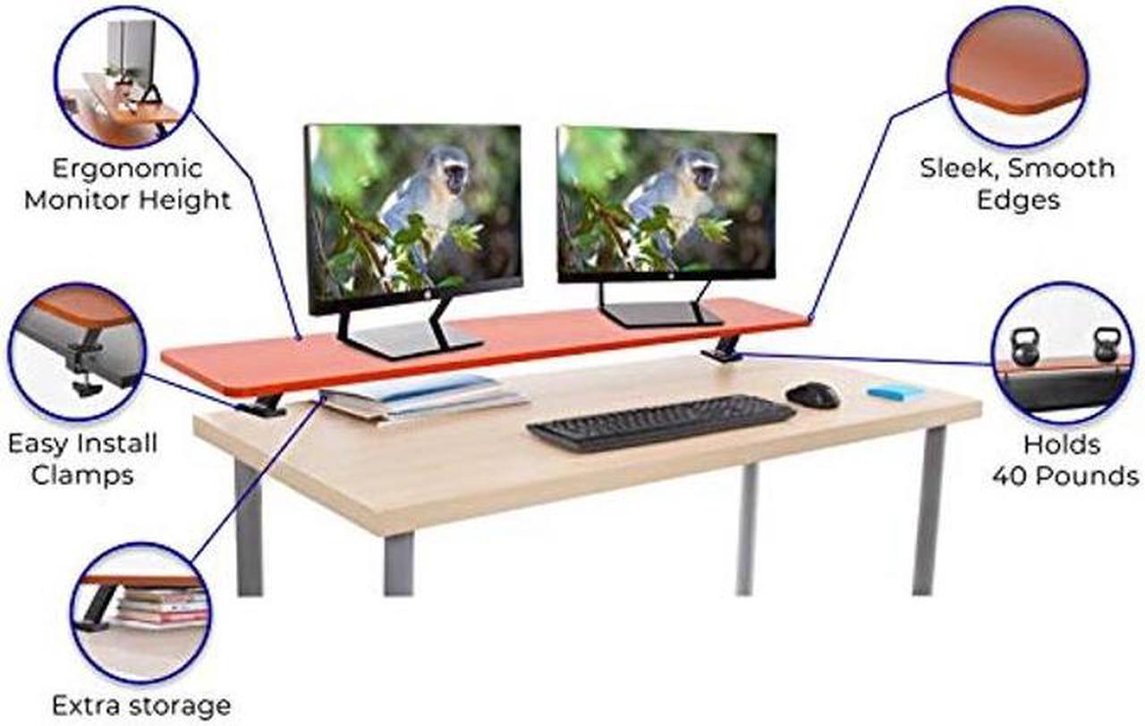 Alt view image 4 of 5 - Stand Steady 55 Inch Clamp On Desk Shelf | Large Monitor Riser Supports 3 Screens for Extra Storage | Ergonomic Monitor Stand Securely Attaches to Surface with Clamp Base - No Screws (55 in/Cherry)