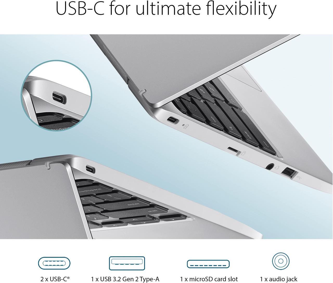 Alt view image 5 of 5 - ASUS Chromebook CX1, 11.6" HD NanoEdge Display, Intel Celeron N3350 Processor, 32GB eMMC, 4GB RAM, Chrome OS, Transparent Silver, CX1100CNA-AS42