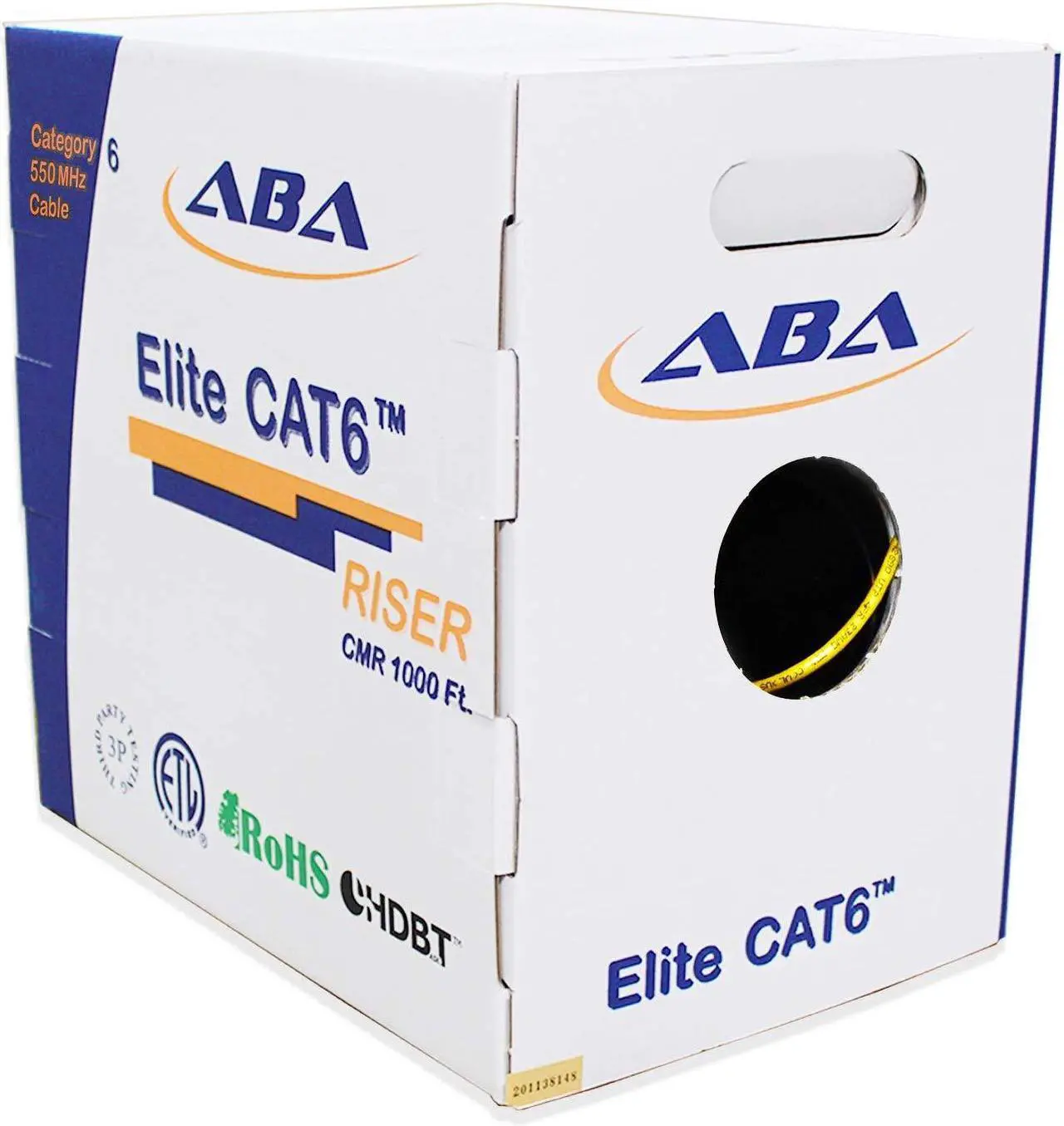 Main image of Cat6 Riser (CMR), Ethernet Cable 1000ft, Yellow, No Spline, Unshielded Twisted Pair (UTP) 23AWG, Solid Pure Bare Copper, 550MHz, UL Certified, Easy to Pull (Reelex II) Box, Bulk Networking LAN Cable