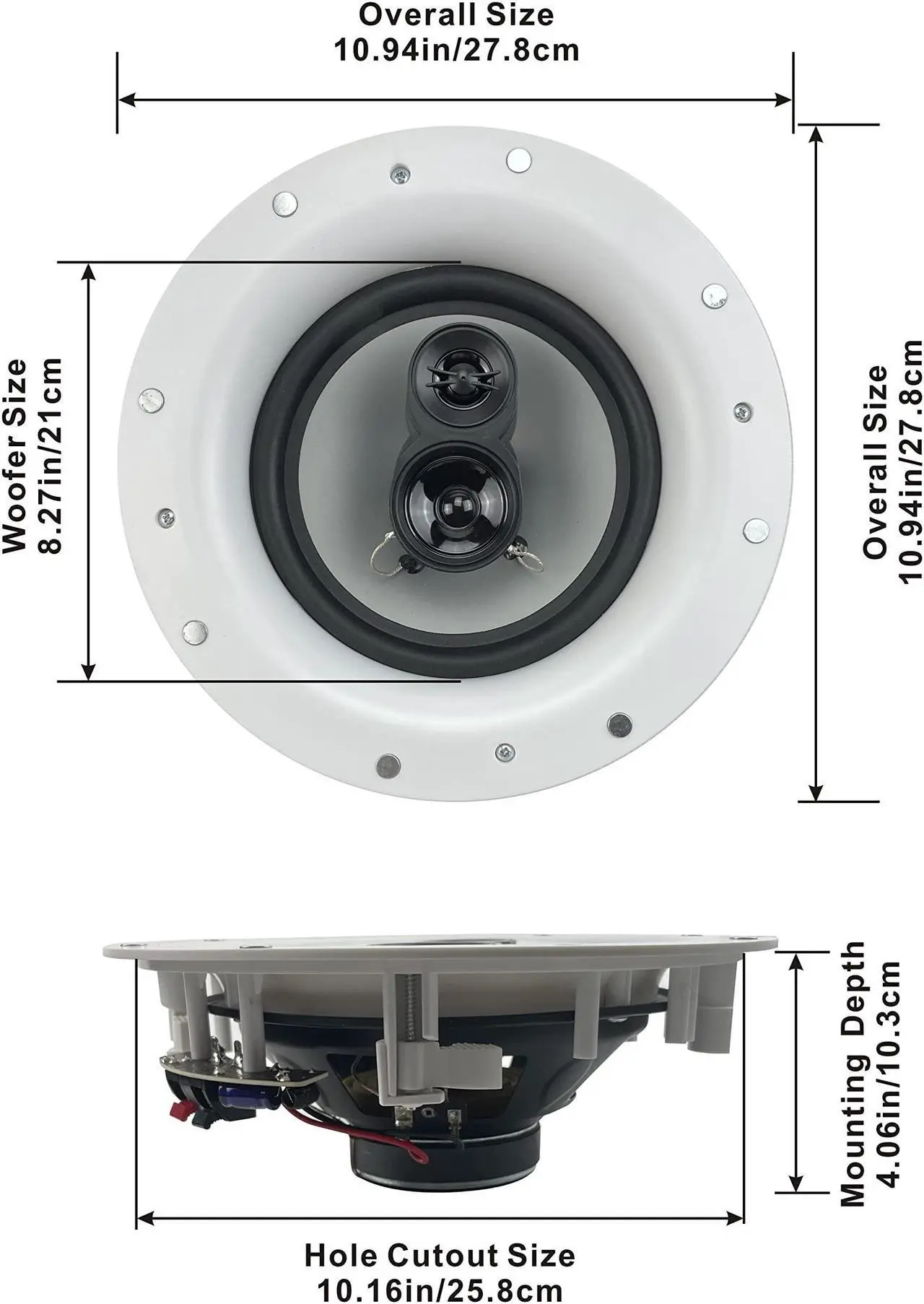 Alt view image 2 of 5 - Acoustic Audio by Goldwood CSic84 Frameless 8" in Ceiling 5 Speaker Set 3 Way Home Theater Speakers, White, (Model: CSic84-5S)