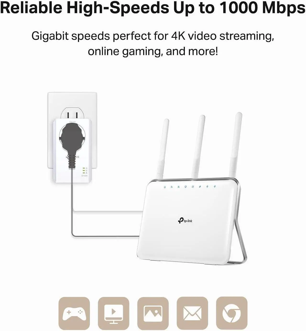 Alt view image 2 of 5 - TP-Link AV1000 Powerline Ethernet Adapter(TL-PA7017P KIT)- Gigabit Port, Plug and Play, Extra Power Socket for Additional Devices, Ideal for Smart TV, White