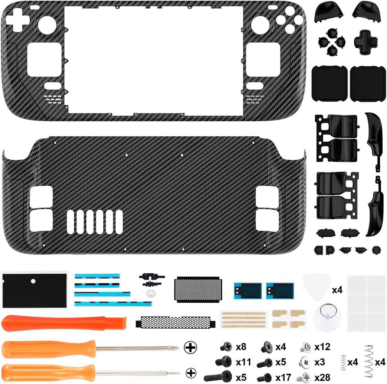 Alt view image 2 of 5 - eXtremeRate Graphite Carbon Fiber Pattern Custom Glossy Faceplate Back Plate Shell for Steam Deck LCD, Handheld Console Replacement Housing Case, DIY Full Set Shell with Buttons for Steam Deck Console