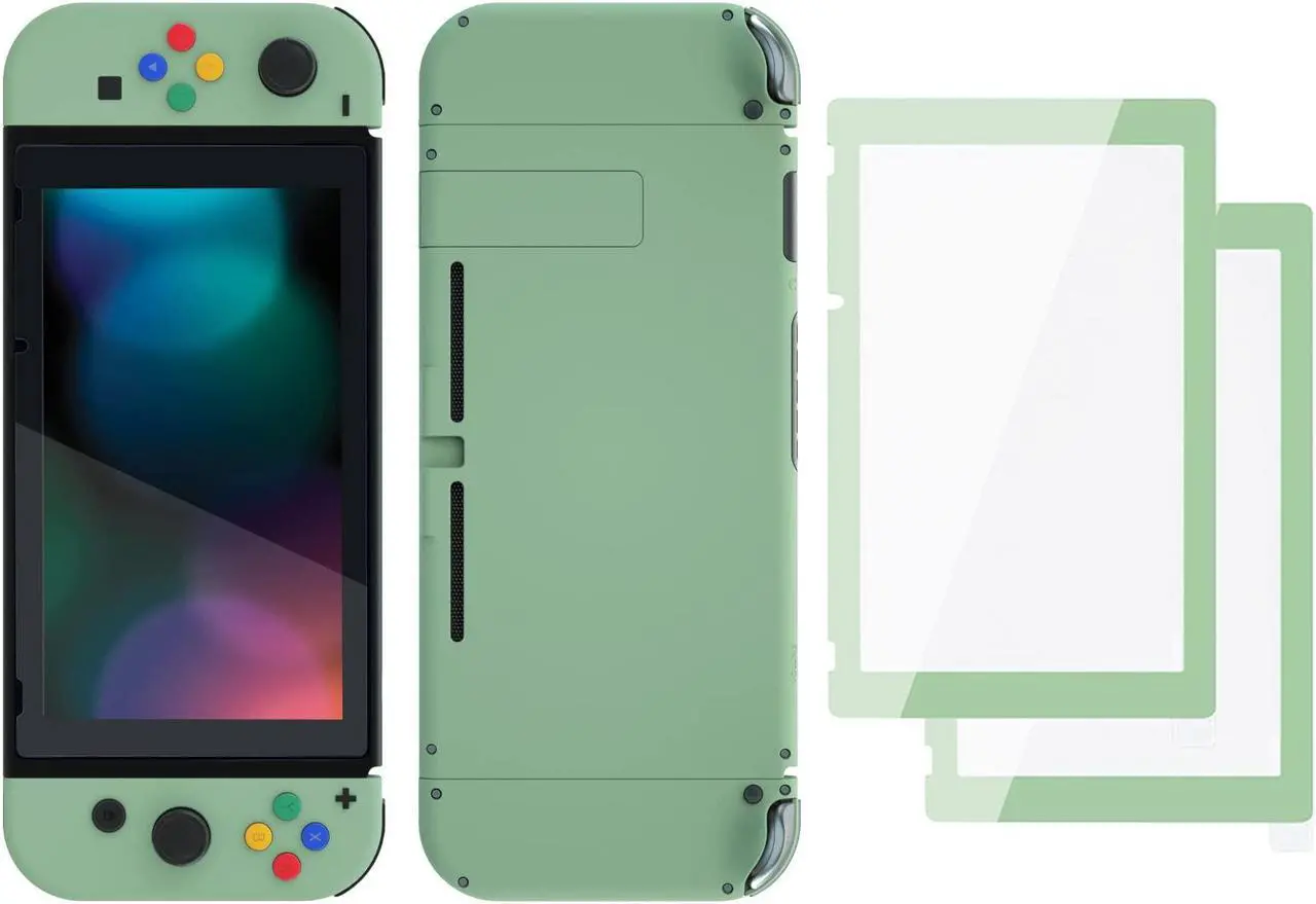 Main image of eXtremeRate Colorful Border Screen Protector + Back Plate + NS Joycon Handheld Controller Housing Buttons for Nintendo Switch, DIY Replacement Shell for Nintendo Switch - Matcha Green