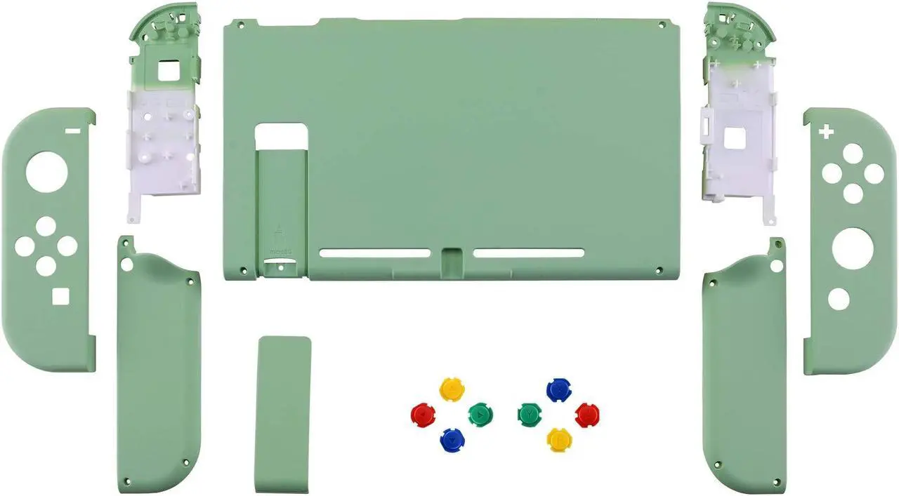 Alt view image 2 of 5 - eXtremeRate Colorful Border Screen Protector + Back Plate + NS Joycon Handheld Controller Housing Buttons for Nintendo Switch, DIY Replacement Shell for Nintendo Switch - Matcha Green