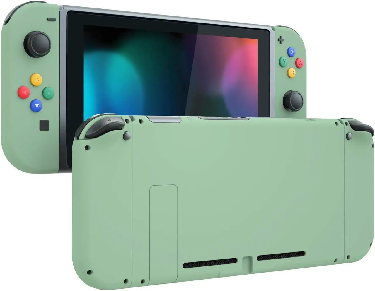 Alt view image 5 of 5 - eXtremeRate Colorful Border Screen Protector + Back Plate + NS Joycon Handheld Controller Housing Buttons for Nintendo Switch, DIY Replacement Shell for Nintendo Switch - Matcha Green