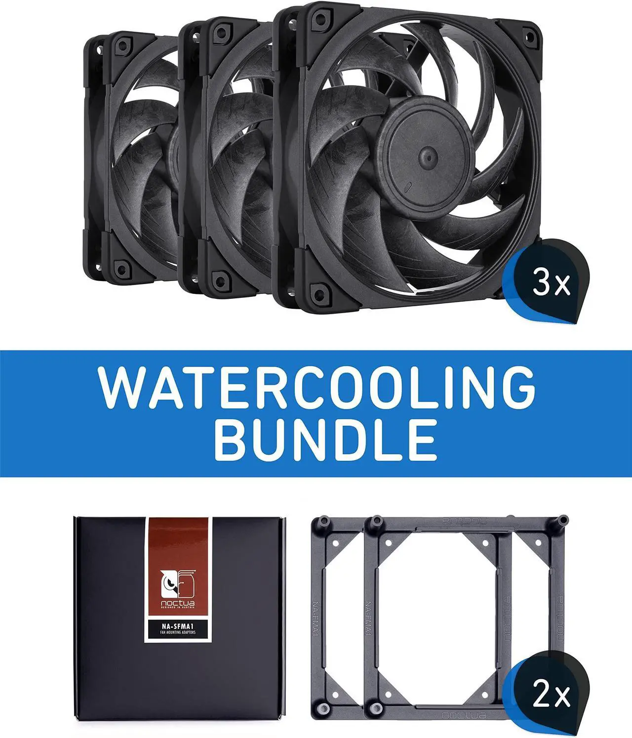 Main image of Noctua Bundle: 3X NF-A12x25 PWM chromax.Black.swap, Premium Quiet Fan, 4-Pin (120mm, Brown) + 2X NA-SFMA1, Fan Mounting Adaptors (4 Pieces, Black)