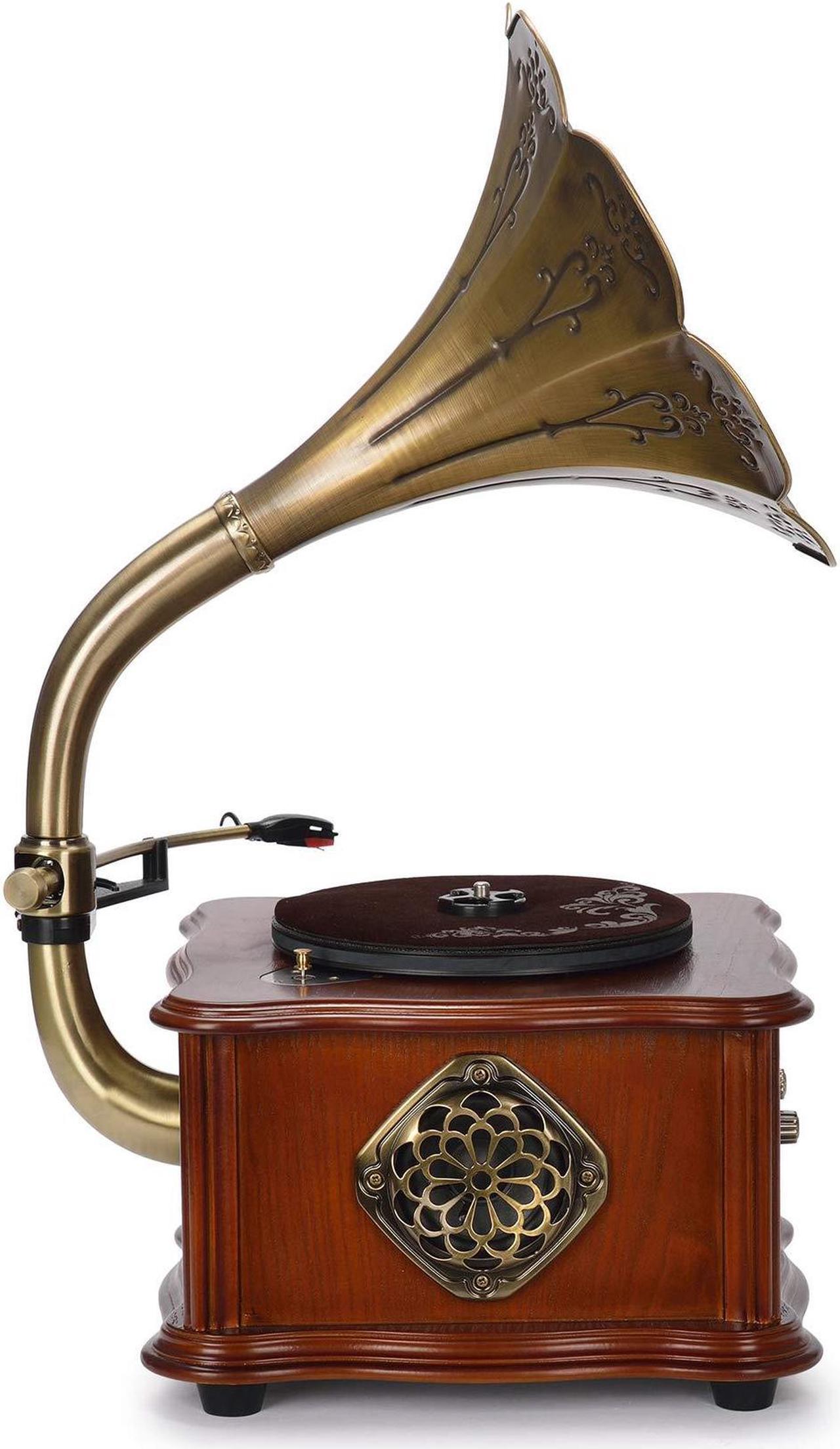 Alt view image 3 of 5 - Wooden Gramophone Phonograph Turntable Vinyl Record Player Stereo Speakers System Control 33/45 RPM FM AUX USB Ouput Bluetooth 4.2