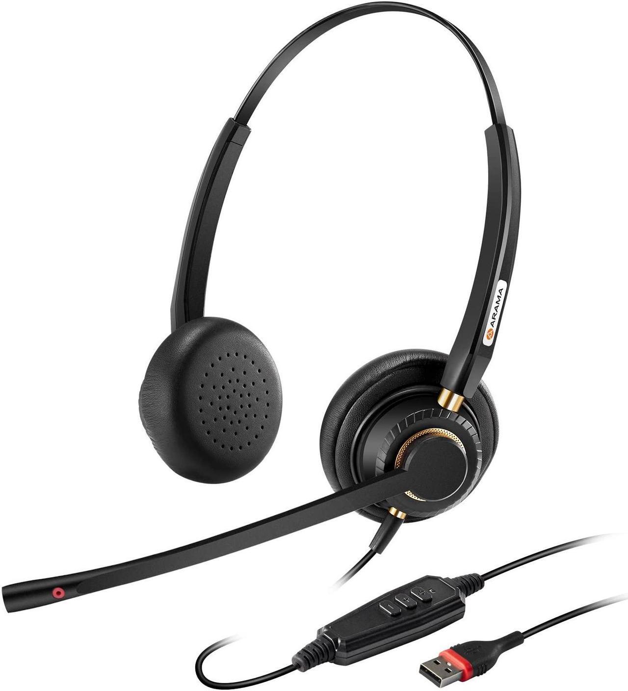 Main image of Arama USB Headset with Microphone for PC, Computer Laptop Headphones with Noise Cancelling Mic & Audio Controls for Home Office Business Skype UC Webinar Zoom