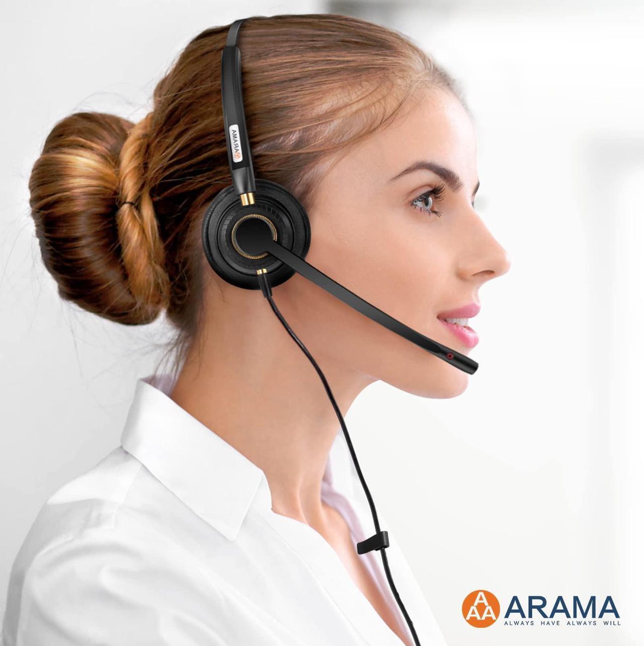 Alt view image 2 of 5 - Arama USB Headset with Microphone for PC, Computer Laptop Headphones with Noise Cancelling Mic & Audio Controls for Home Office Business Skype UC Webinar Zoom