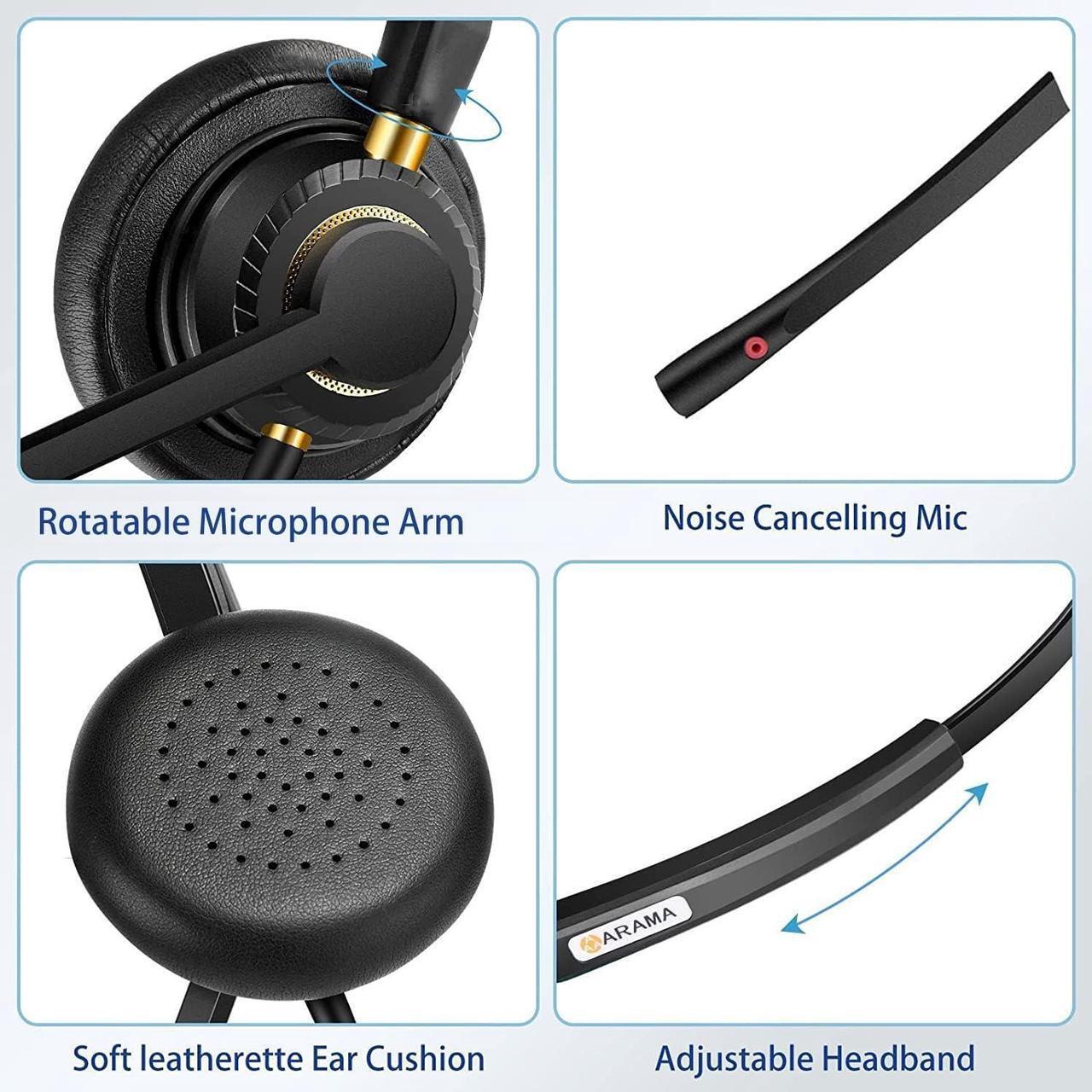 Alt view image 4 of 5 - Arama USB Headset with Microphone for PC, Computer Laptop Headphones with Noise Cancelling Mic & Audio Controls for Home Office Business Skype UC Webinar Zoom