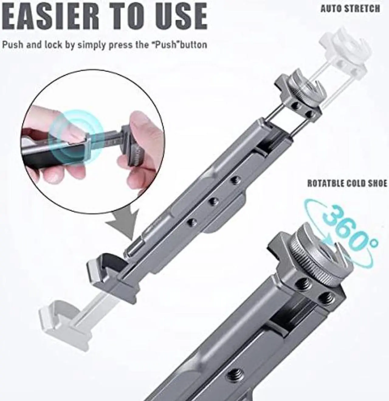 Alt view image 5 of 5 - ARNARKOK Pad Tripod Mount Adapter w Rotatable Cold Shoe,1/4" &3/8" Screw, Acra Swiss Mounts,All Metal iPad Holder for Tripod, Tablet Stand Compatible with iPad Pro 12.9, iPad Air 2 3 4,Galaxy