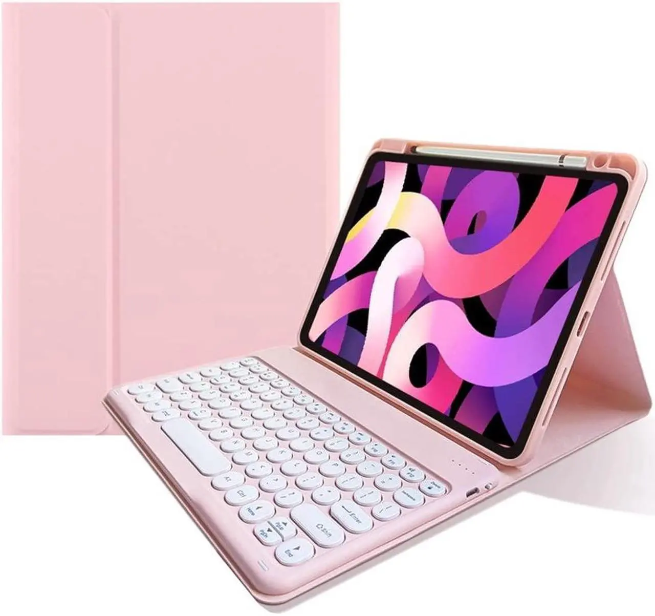 Main image of kaitesi iPad Mini 6 Keyboard Case, Pen Slot Support Pencil Charging - iPad Mini 6th Generation Cover with Detachable Keyboard Round Key (Light Pink)