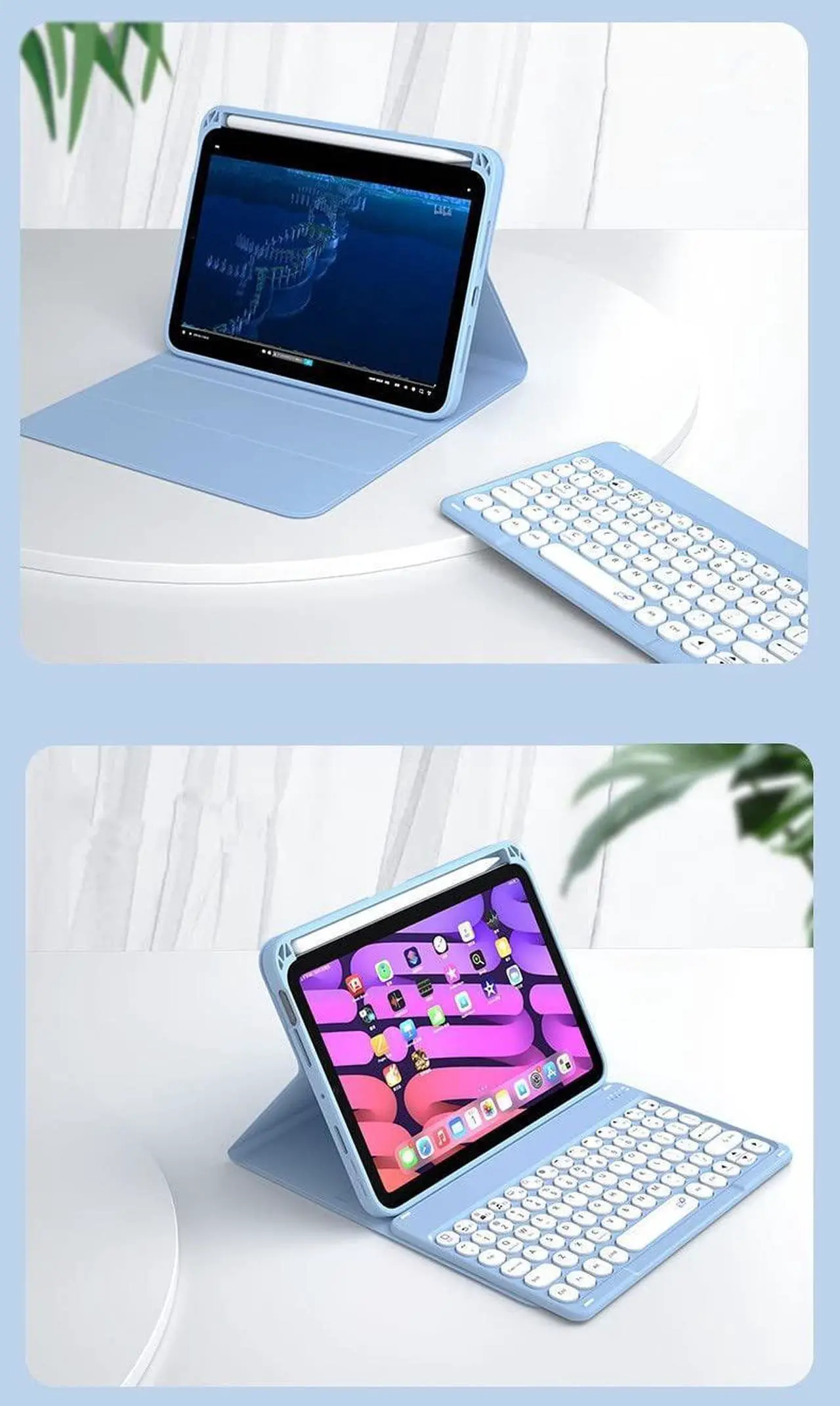 Alt view image 5 of 5 - kaitesi iPad Mini 6 Keyboard Case, Pen Slot Support Pencil Charging - iPad Mini 6th Generation Cover with Detachable Keyboard Round Key (Light Pink)