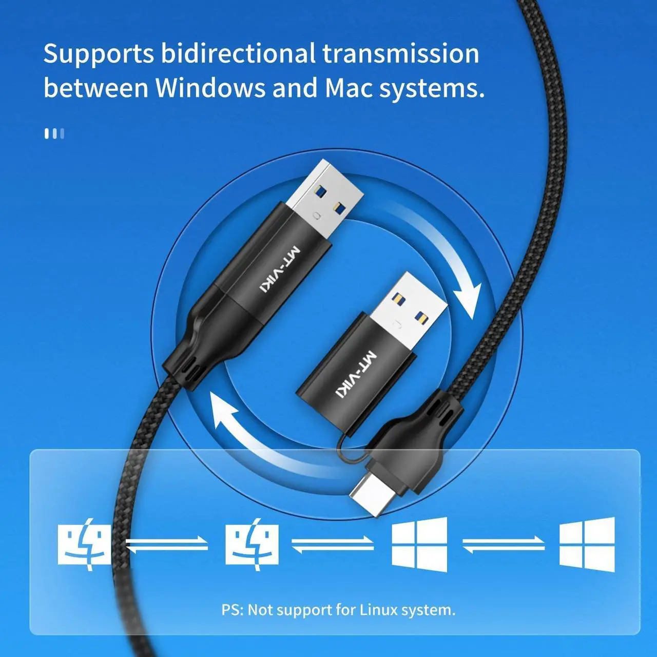 Alt view image 4 of 5 - MT-VIKI USB 3.0 + Type C Transfer Cable Synchronizer, Two Computer Mutual Data Transfer Cable High-Speed USB 3.0 Transfer Cable Support Thunderbolt 3 4 5 Gbps