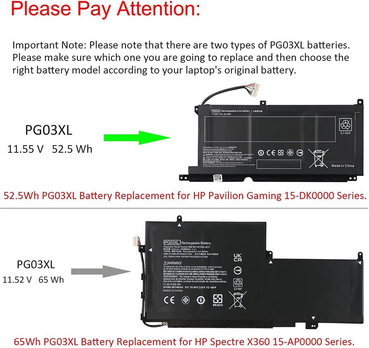 Alt view image 2 of 5 - QINGYUX PG03XL Laptop Battery Compatible with HP Pavilion Gaming 15-DK0000 15-DK0020TX 15-DK0125TX 15-DK0068WM 15-DK0131TX 15-ec000 15-ec1011ns 15-ec1012ns 16-A0013NS 16-A0046TX OMEN 5X FPC52 Notebook