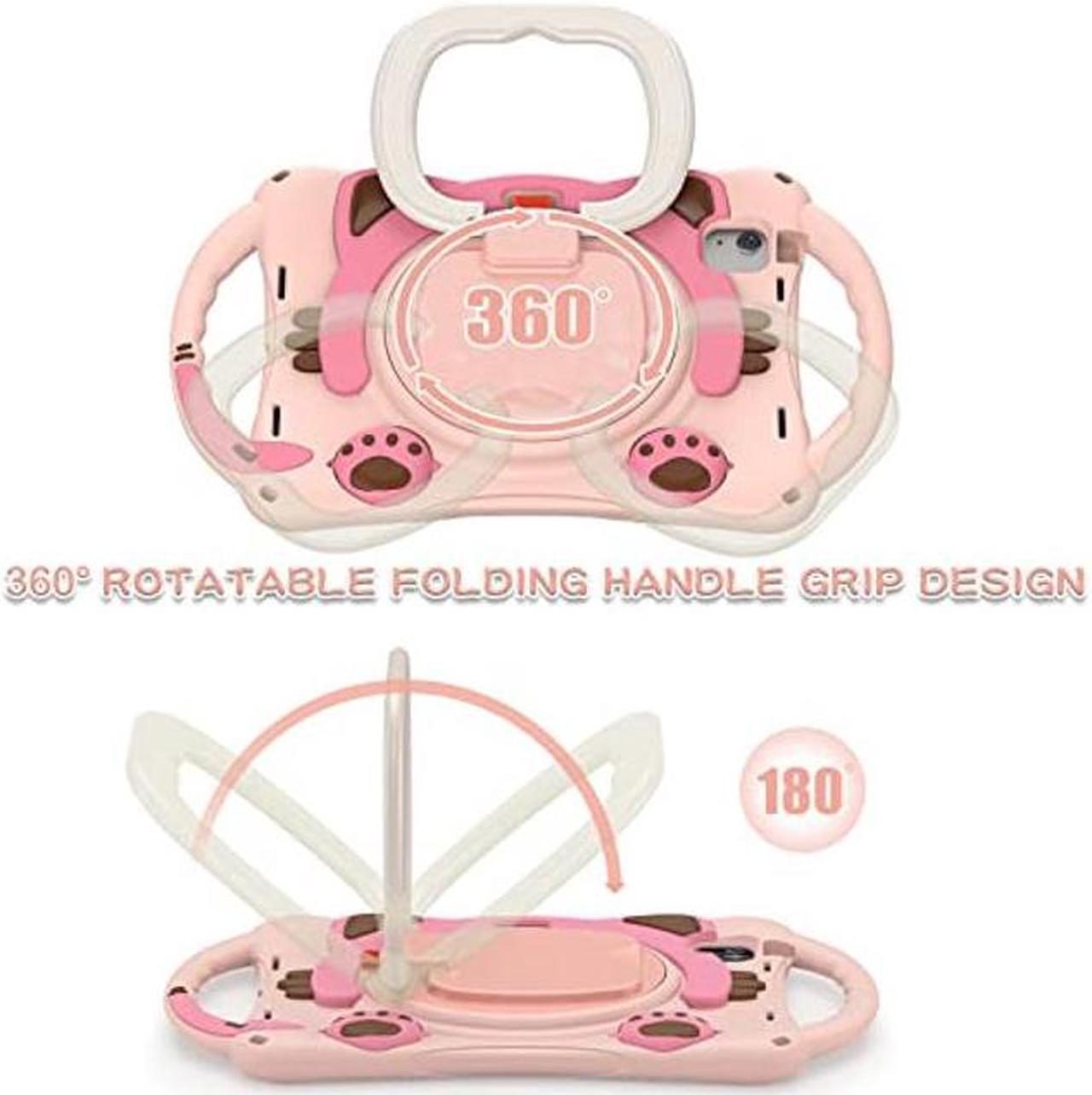 Alt view image 3 of 5 - BATYUE iPad Air 5th/4th Generation Case 10.9 inch (2022/2020), iPad Pro 11" 4th/3rd/2nd/1st Gen Cat Kids Case (2022/2021/2020/2018), with Pencil Holder+Kickstand+Shoulder Strap (Pink)