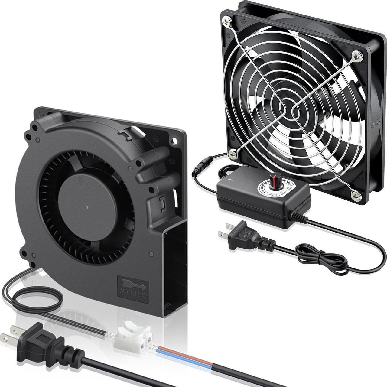 Main image of GDSTIME 120mm x 32mm EC Blower AC 110V 220V Squirrel Cage Centrifugal Fan X1 + 120mm x 25mm Computer Fan with AC Plug 110V 220V Variable Speed Fan X1