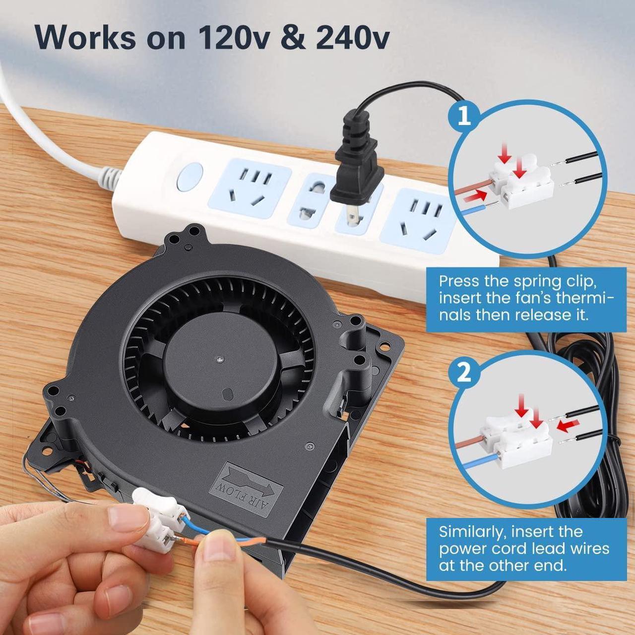 Alt view image 3 of 5 - GDSTIME 120mm x 32mm EC Blower AC 110V 220V Squirrel Cage Centrifugal Fan X1 + 120mm x 25mm Computer Fan with AC Plug 110V 220V Variable Speed Fan X1