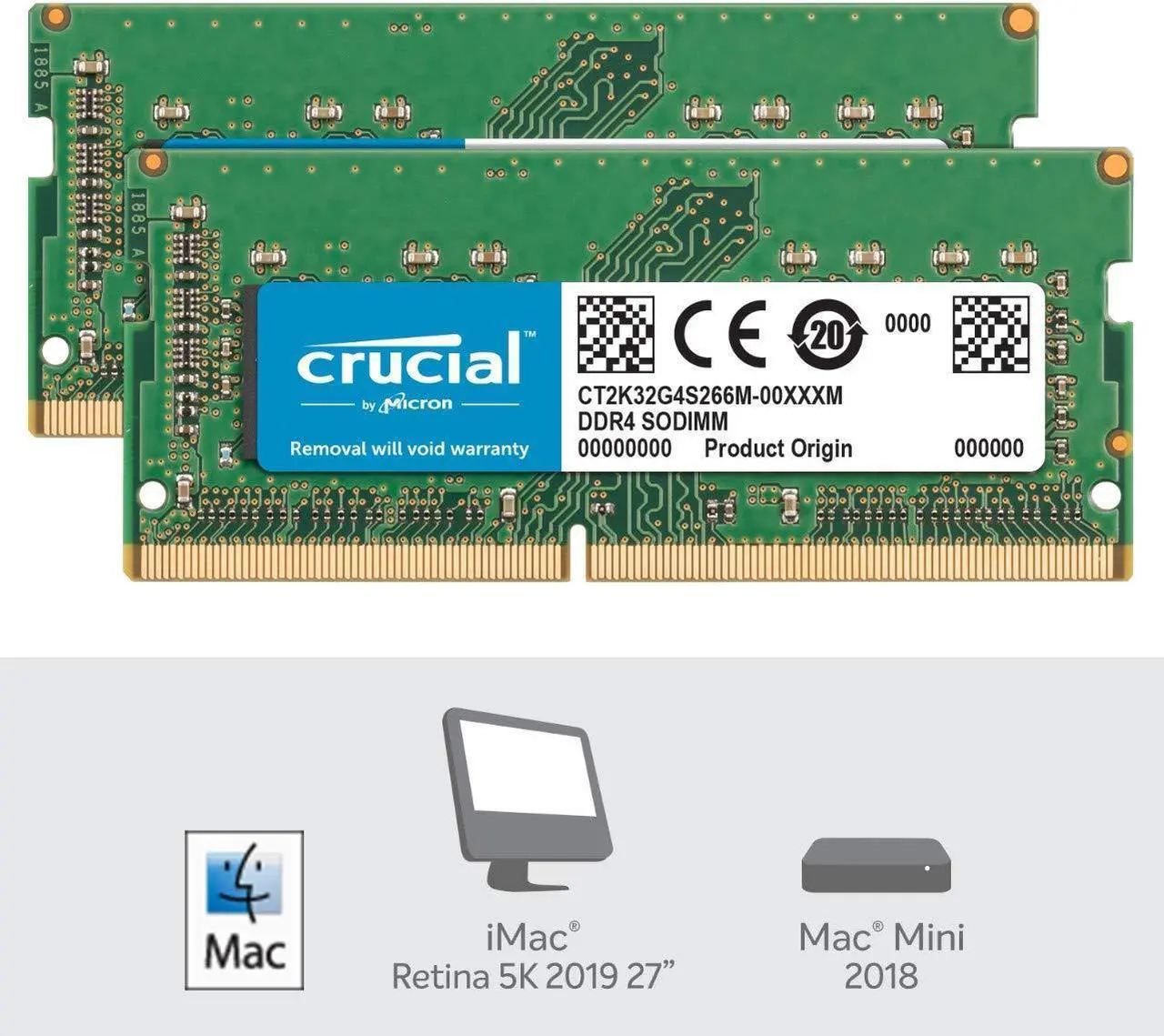 Alt view image 2 of 5 - Crucial RAM 64GB Kit (2x32GB) DDR4 2666MHz CL19 Memory for Mac CT2K32G4S266M
