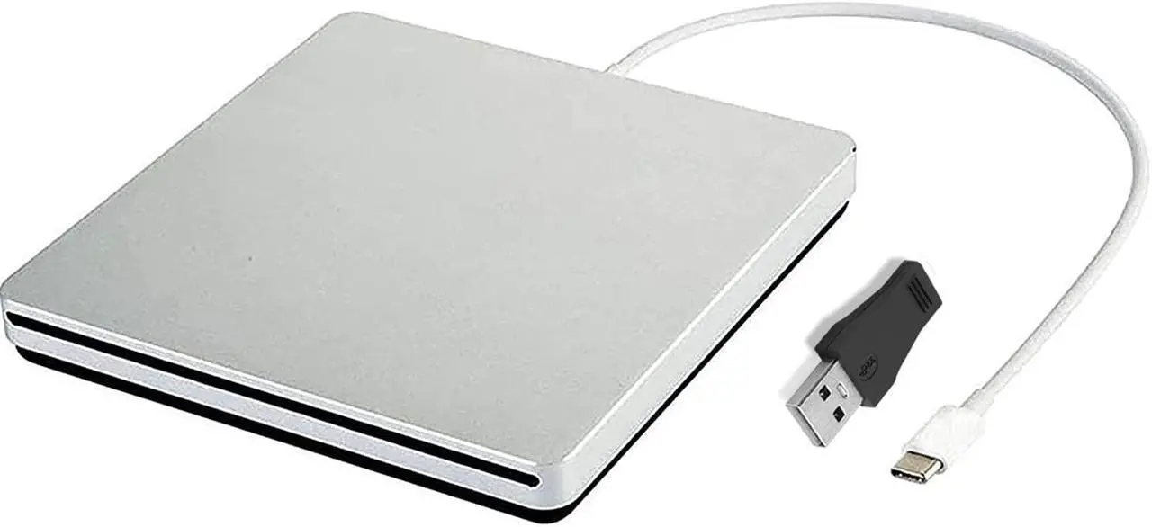 Main image of Aouan External CD DVD Drive Burner/Portable/Slim/Reader/Type-c/USB-C Drive(Equipped with USB 3.0 Adapter) for MacBook Pro/PC/Mac/Laptop/Air Windows7/ Windows8 /Windows10 (Sliver)