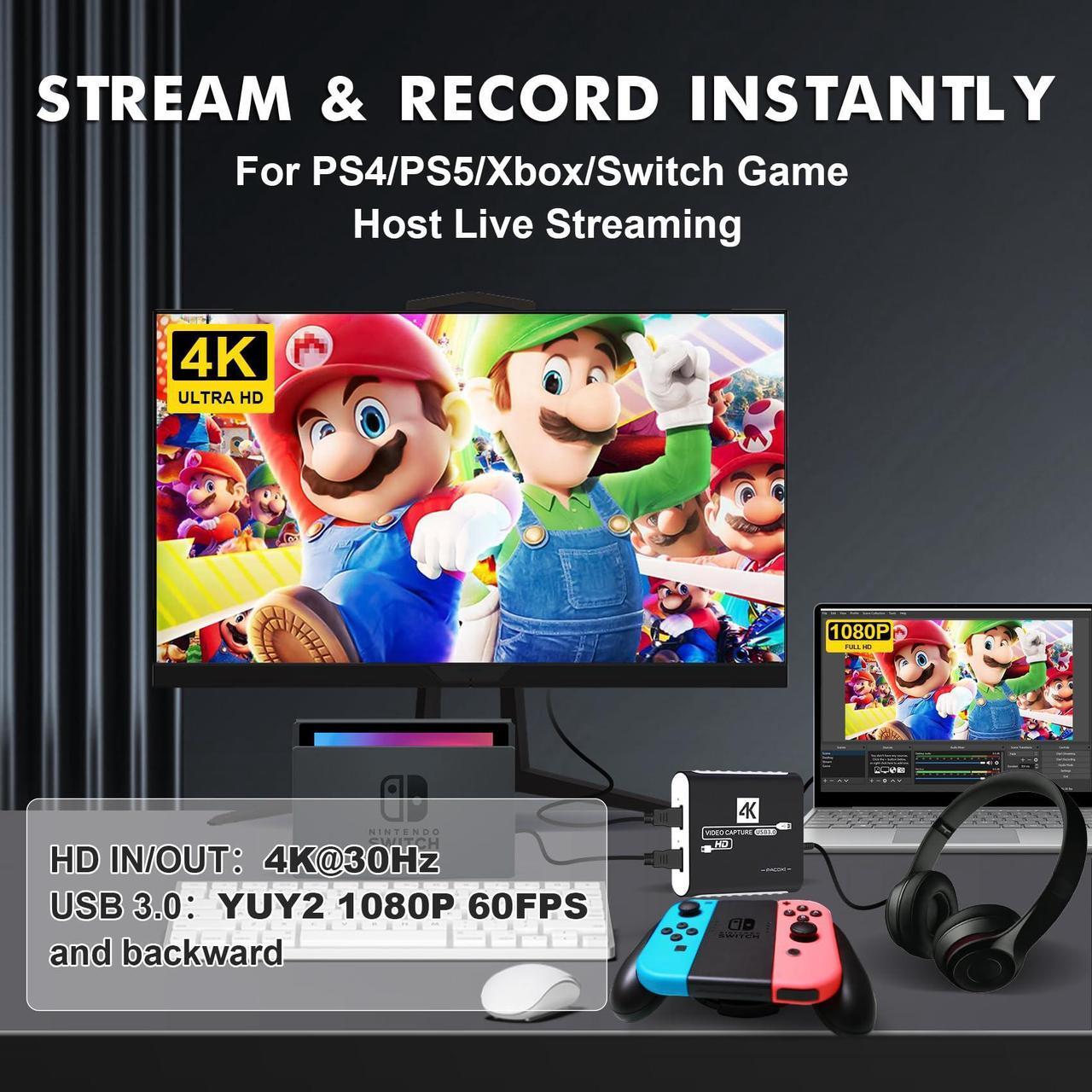 Alt view image 2 of 5 - USB 3.0 Video Capture Card,1080P HDMI Recorder Game Capture Card for Windows/Mac OS,Compatible with Switch/PS5/PS4/Xbox/PC/Camera for OBS,Twitch,TikTok,YouTube Live Streaming and Recording