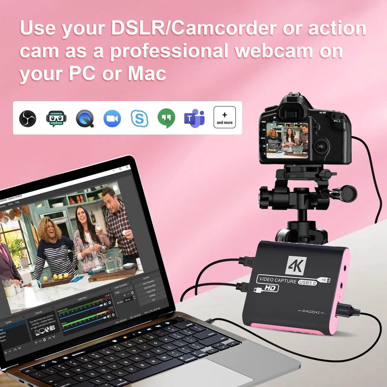 Alt view image 4 of 5 - Capture Card with 4K HDMI Passthrough,USB 3.0 Audio Video Capture Card for Windows/Mac OS OBS/Twitch/YouTube/Tiktok Live Streaming and Recording,for Switch/PS5/Xbox/PS4/Steam Deck/PC/Camera