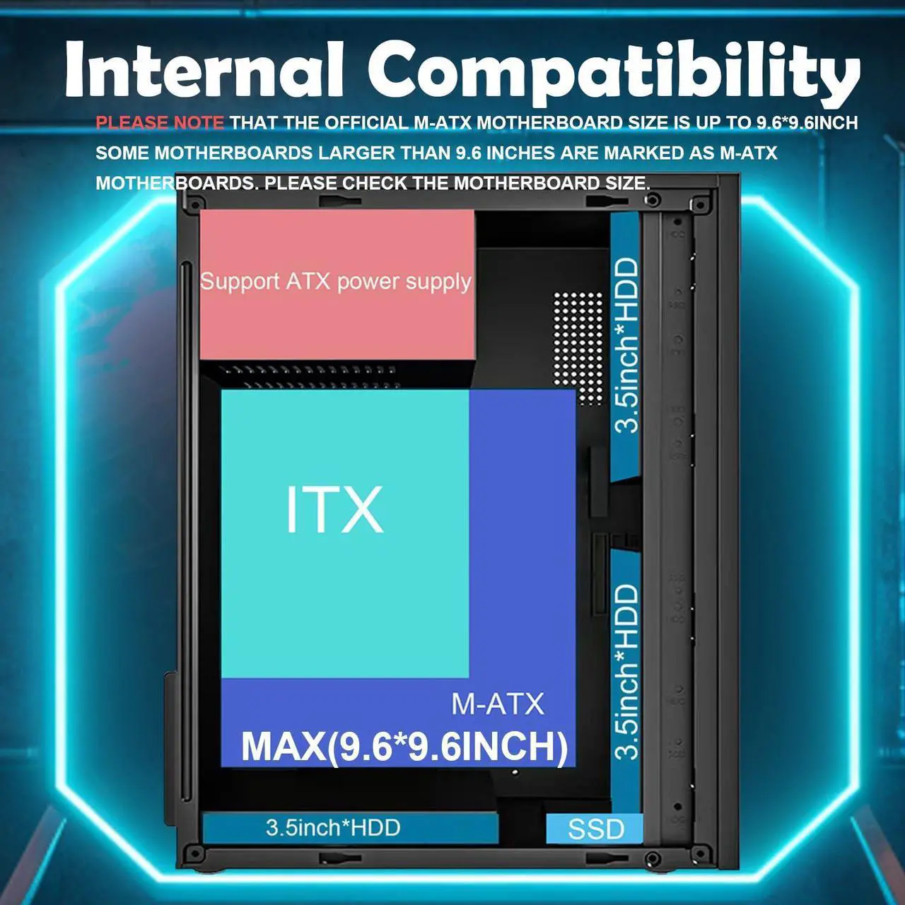 Alt view image 4 of 5 - TGDGAMER matx case,itx case,High Airflow Micro ATX PC Case, Support MATX, Mini-ITX, Micro ATX case Slim with USB2.0x2 I/O Port, White Without Fans, H6-3000 AIRFLOW-W