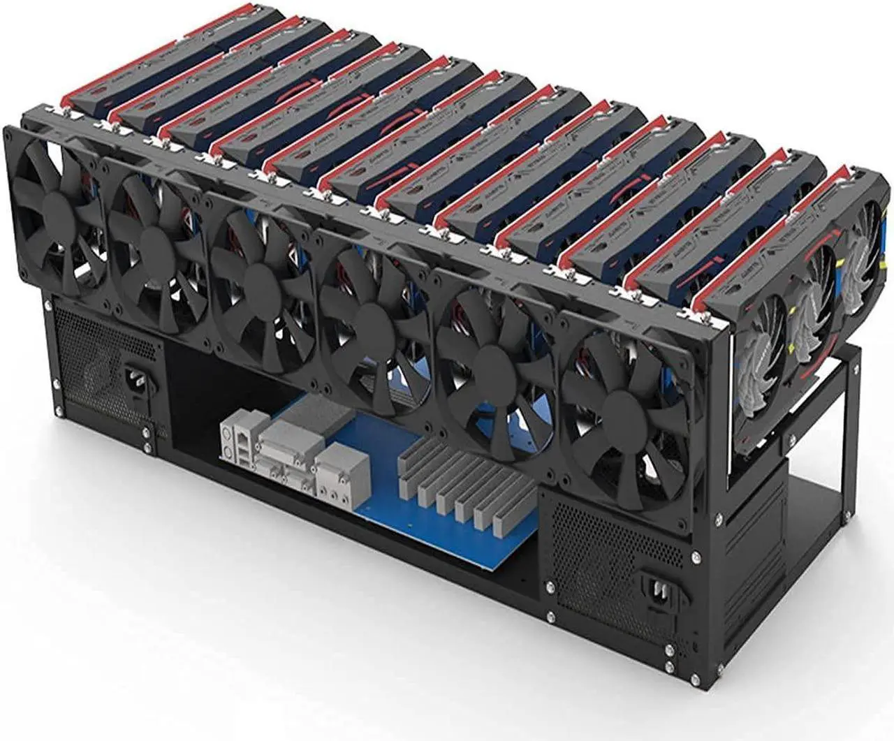 Alt view image 2 of 5 - 12 GPU Mining Rig Frame, Steel Open Air Miner Rig Case Support for Dual ATX, Bitcoin Miner Mining Rack for ETH Crypto Coin Currency Mining, Support to Dual Power Supply, Frame ONLY