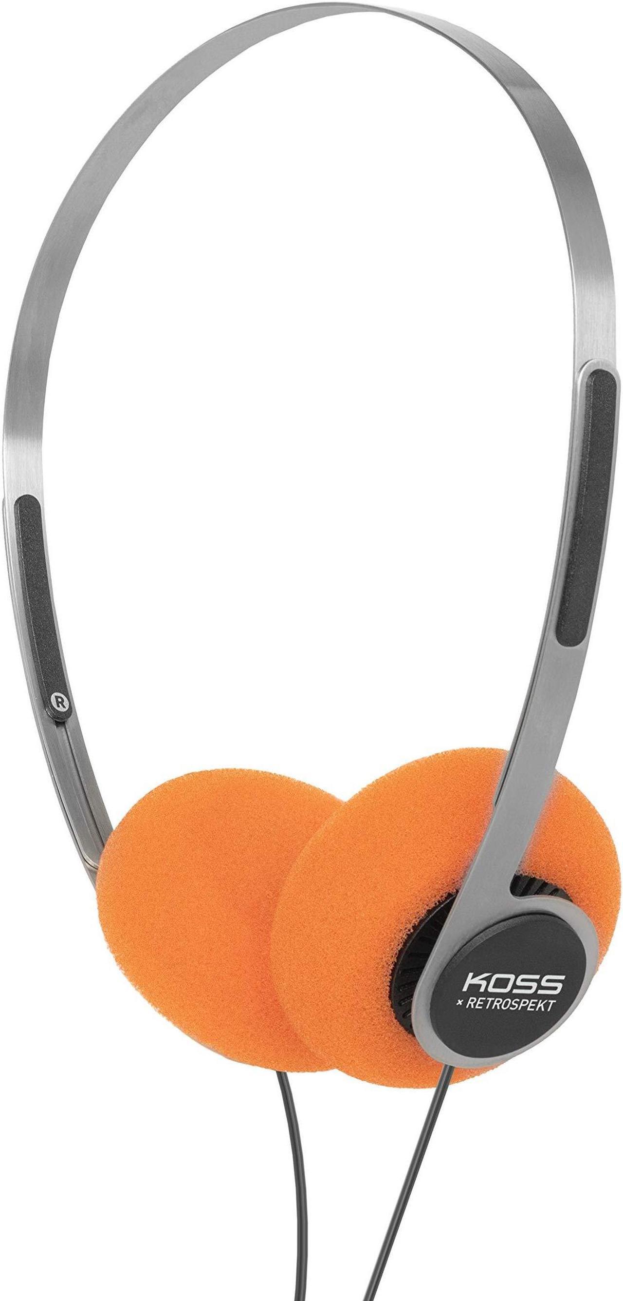 Main image of Koss x Retrospekt P/21 Retro On-Ear Headphones, Retro Orange Foam, Adjustable Headband, Wired 3.5mm Plug, Orange Black and Silver