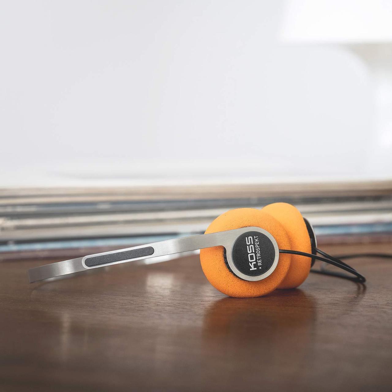Alt view image 3 of 5 - Koss x Retrospekt P/21 Retro On-Ear Headphones, Retro Orange Foam, Adjustable Headband, Wired 3.5mm Plug, Orange Black and Silver