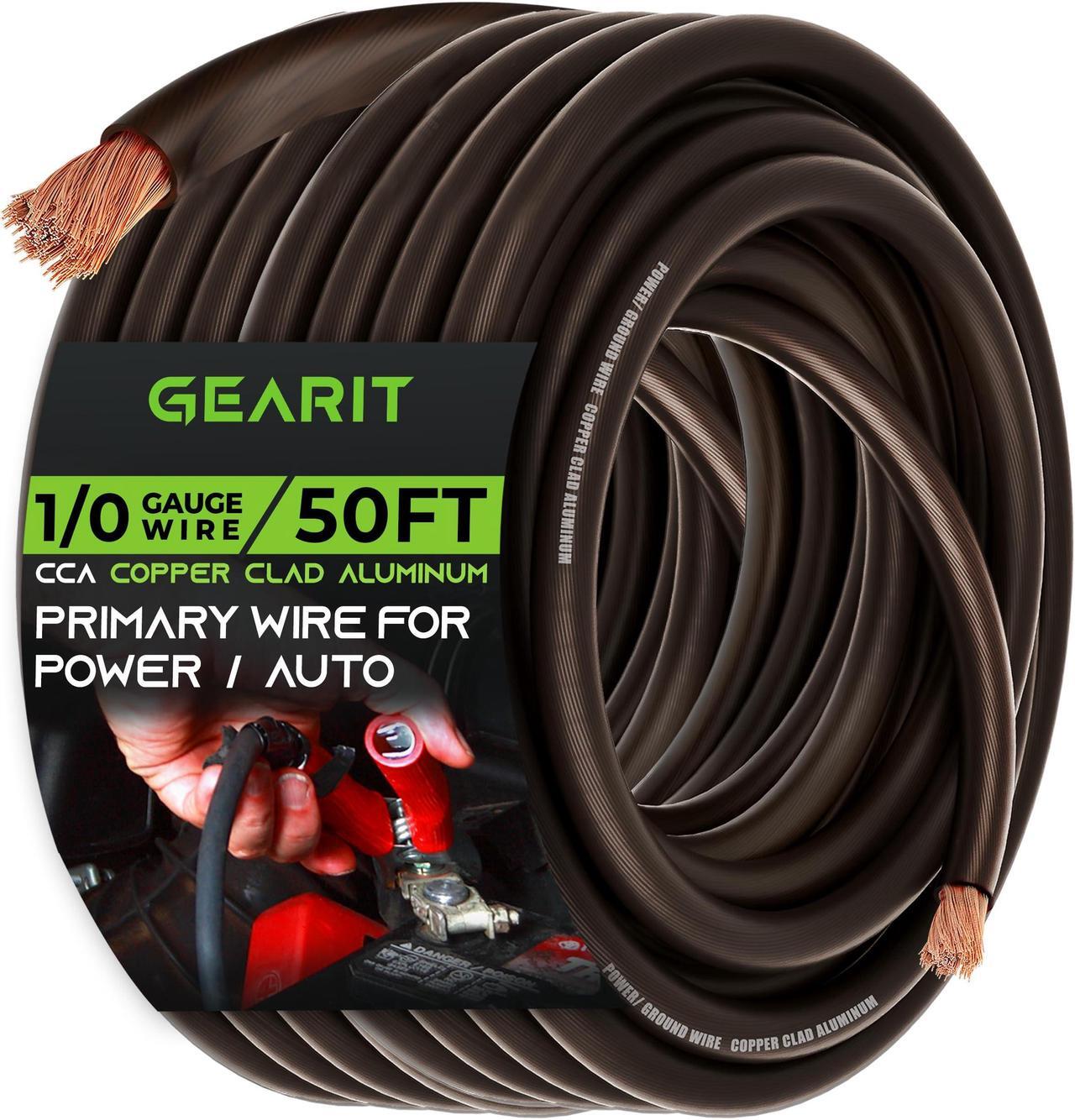 Main image of GearIT 1/0 Gauge Wire (50ft - Black Translucent) Copper Clad Aluminum CCA - Primary Automotive Wire Power/Ground, Battery Cable, Car Audio Speaker, RV Trailer, Amp, Electrical 0ga AWG 50 Feet
