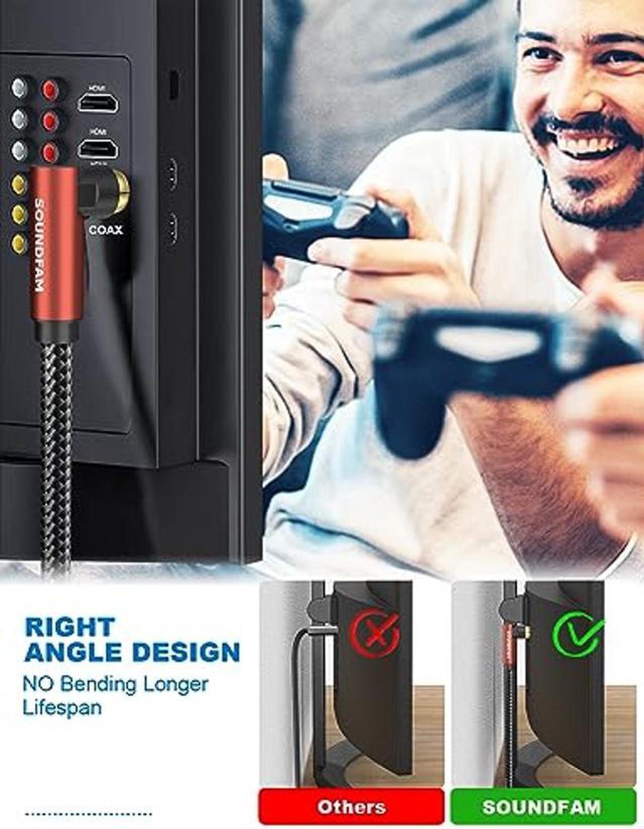 Alt view image 3 of 5 - SOUNDFAM Dual 90 Degree RCA Cable Rigth Angle Subwoofer Cable New Upgrade Double RCA Coaxial Audio Cable-Wine Red (26FT/8M)
