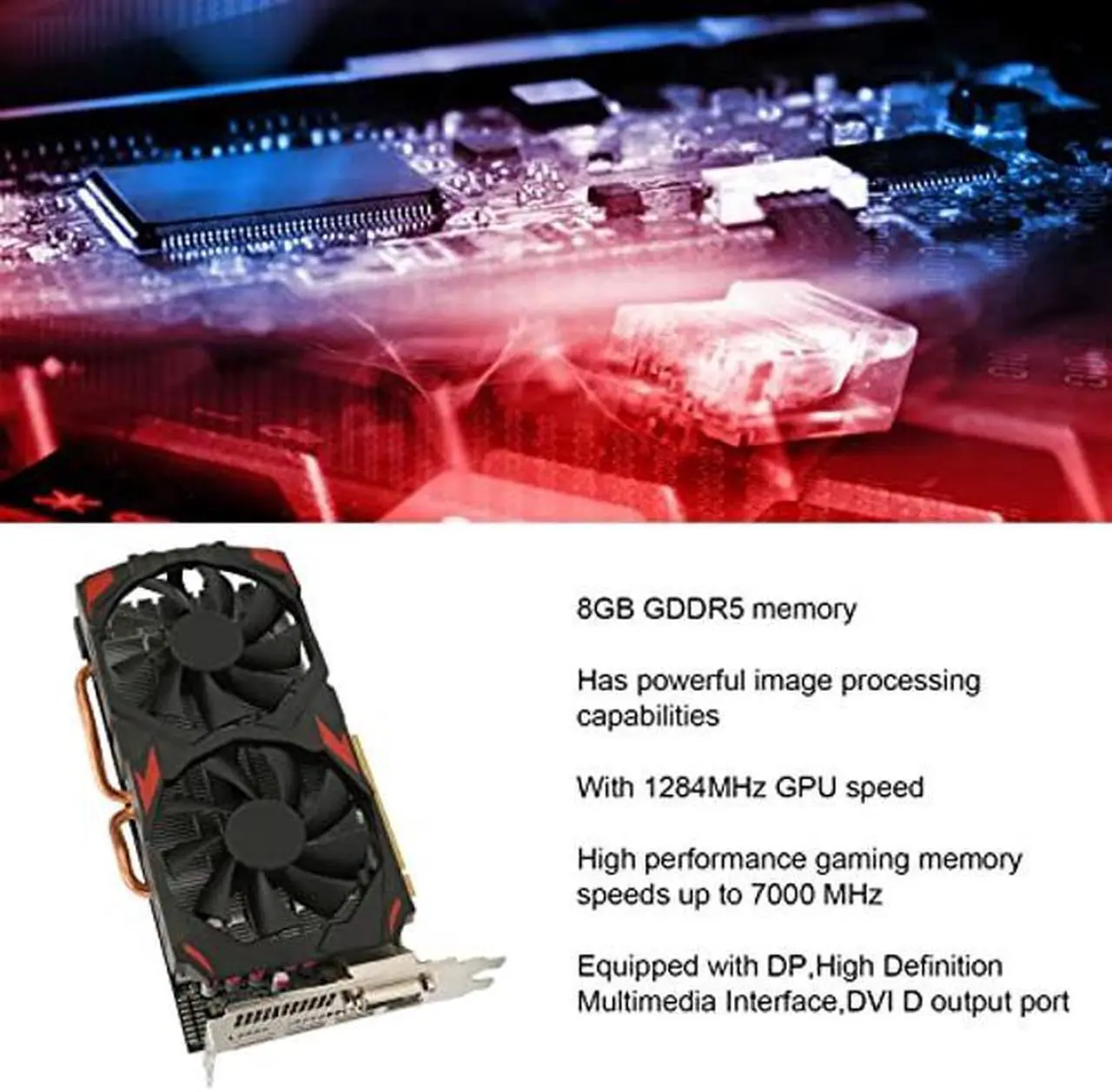 Alt view image 3 of 5 - Yoidesu Gaming Graphics Card, 8GB GDDR5, PCI Express 3.0, 256-bit 8K Video Gaming Computer GPU Graphics Card, 2 Cooling Fans Metal Backplate, for Gaming Desktop PC