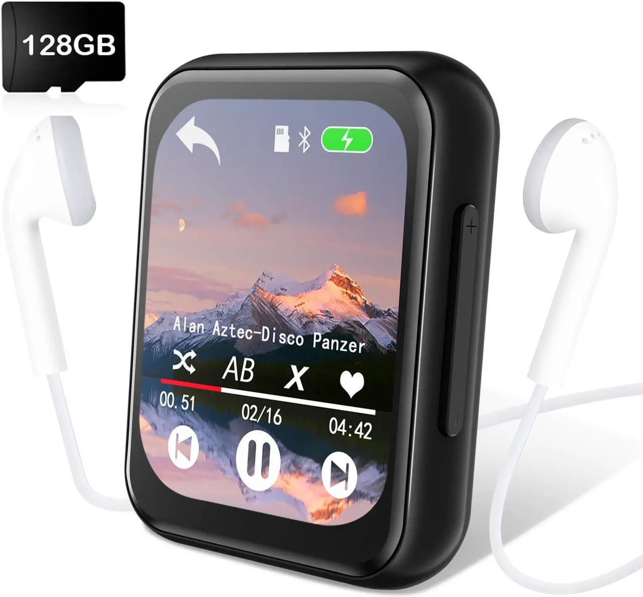 Main image of 128GB MP3 Player with Bluetooth 5.3, Portable Digital Lossless Music Player with Built-in Speaker, 2.0 in Full Touch Screen, HiFi Sound, FM Radio, Voice Recorder, Earphones Included