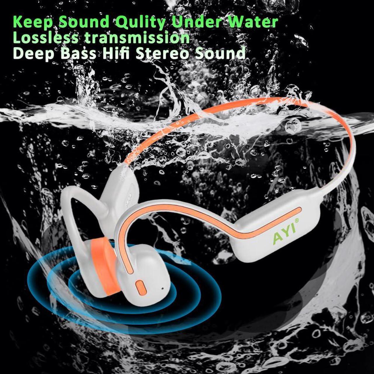 Alt view image 4 of 5 - AYI Professional Swim Headphones True Bone Conduction Open Ear Headset MP3 Player Built-in 32G Memory IP68 Underwater Waterproof Bluetooth Earphone for Driving Bicycling Running Skiing-White