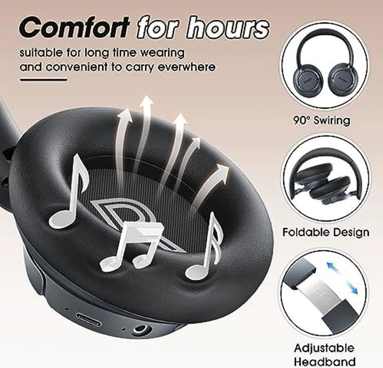 Alt view image 2 of 5 - BERIBES Upgraded Hybrid Active Noise Cancelling Headphones with Transparent Modes,70H Playtime Bluetooth Headphones Wireless Bluetooth with Mic, Deep Bass,3.5MM Cable,Soft-Earpads,Fast Charging-Black