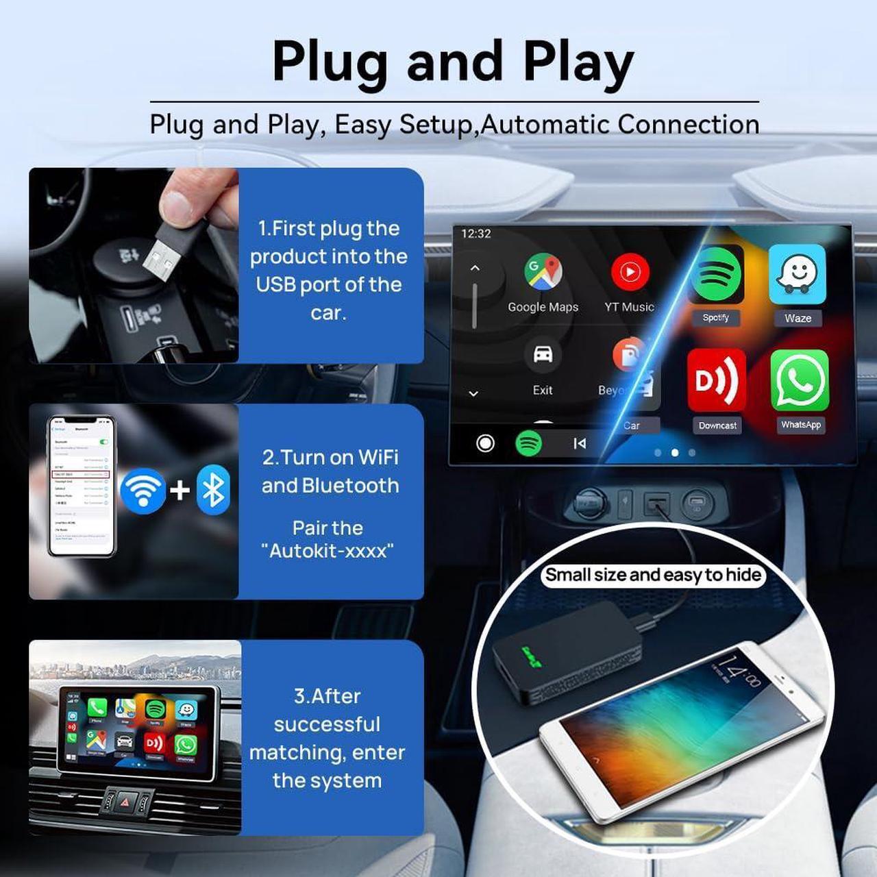 Alt view image 3 of 5 - Carlinkit 2Air 5.0 CarPlay Adapter,2-Dual-Convert Wired CarPlay to Wireless & Wired Android Auto to Wireless,for Wired CarPlay and Android Auto Car