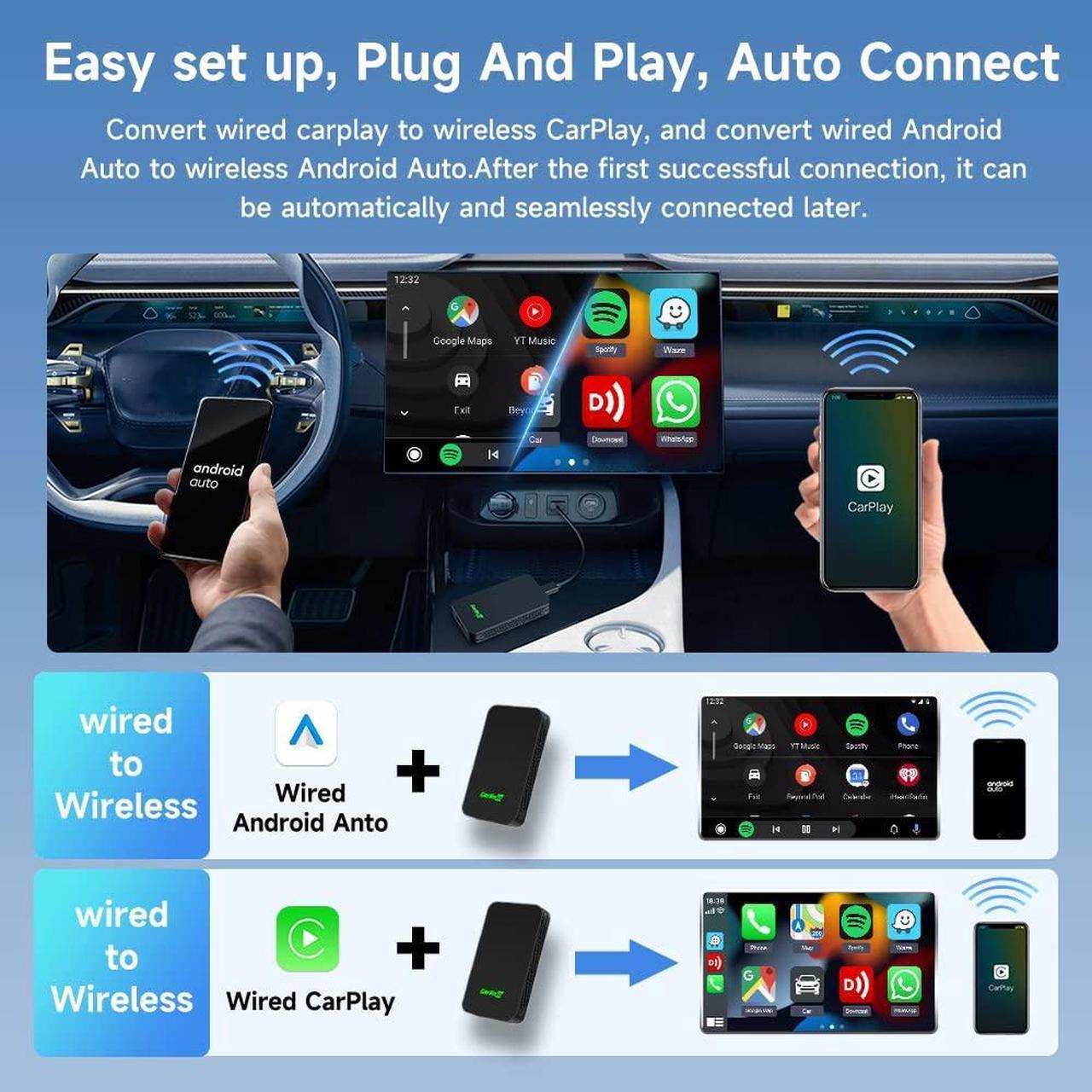 Alt view image 5 of 5 - Carlinkit 2Air 5.0 CarPlay Adapter,2-Dual-Convert Wired CarPlay to Wireless & Wired Android Auto to Wireless,for Wired CarPlay and Android Auto Car