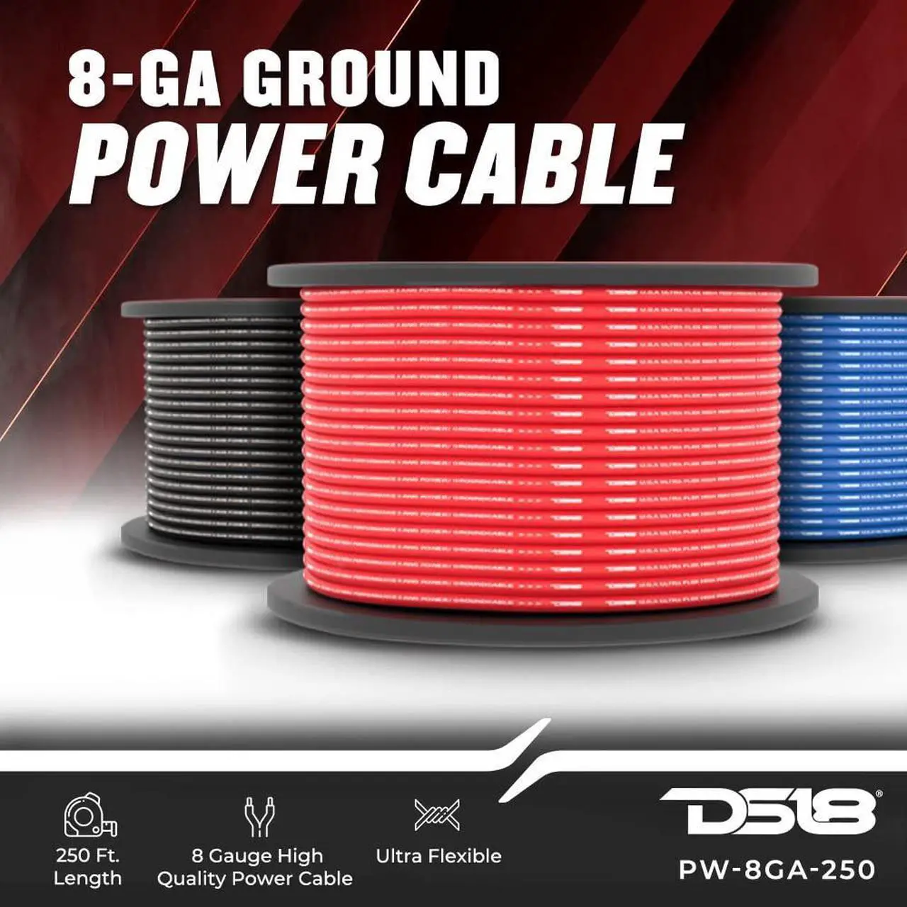 Alt view image 4 of 5 - DS18 PW-8GA-250RD 8 Gauge Wire Ultra Flex CCA Power Ground Wire Cable 250 ft - Red - Great for Wiring High Powered Car Amplifiers, Audio Home Speaker Stereo, RV Automotive, Welding Battery Cable