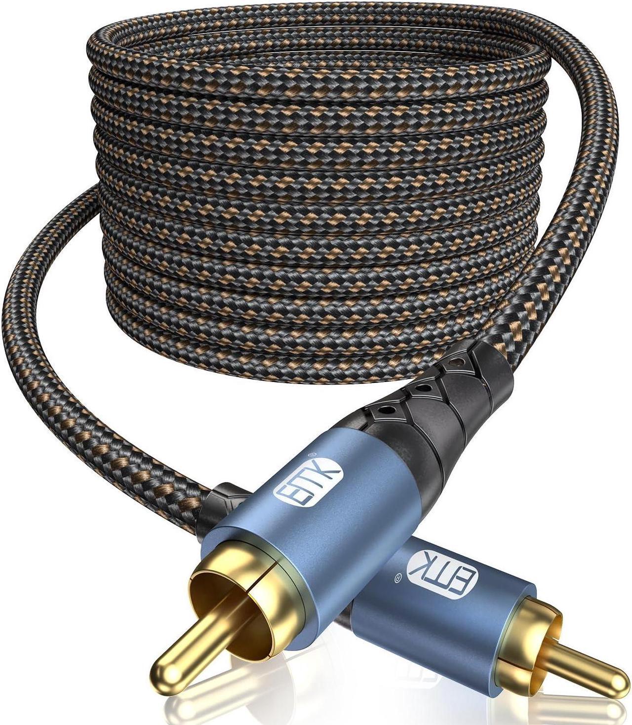 Main image of EMK Subwoofer Cable RCA to RCA Audio Cable 24K Gold-Plated Nylon Braided Double Shielded Digital Analogue Supports Amplifiers,Home Theater,Hi-Fi Systems,Subwoofer(50ft/15m)