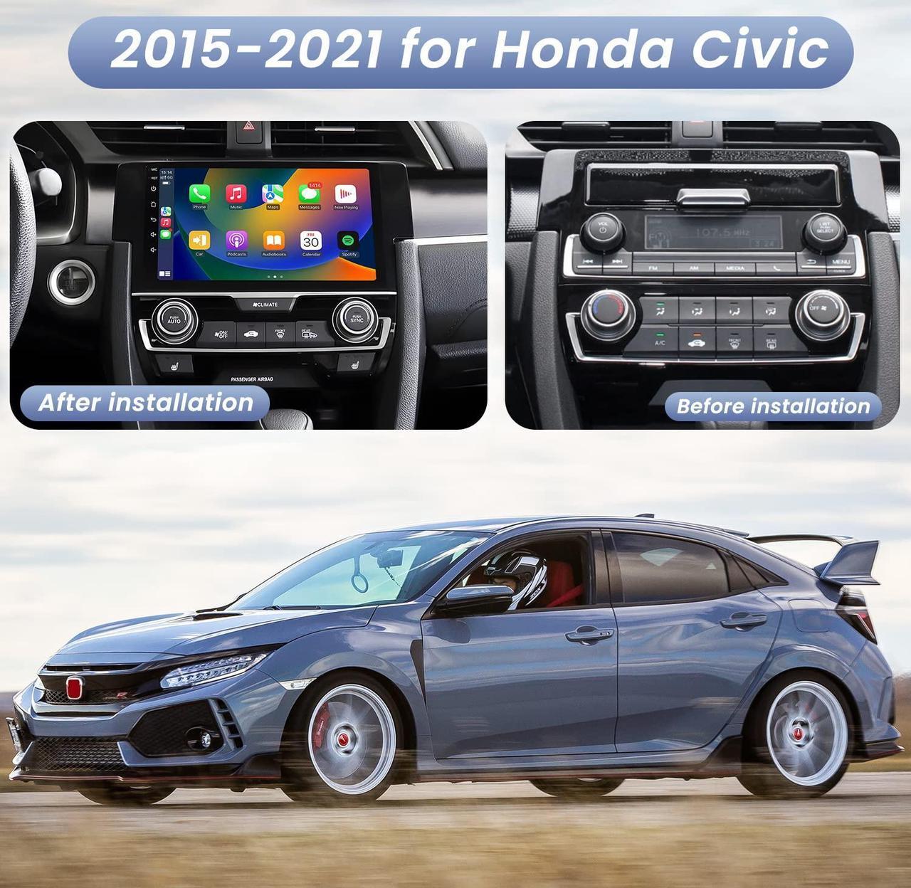 Alt view image 2 of 5 - 2+32 Android 12 for 2015-2021 Honda Civic Radio, 9" HD Touch Screen Car Stereo with Wireless Carplay & Android Auto, Mirror Link, Bluetooth, WiFi, GPS Navigation, Backup Camera