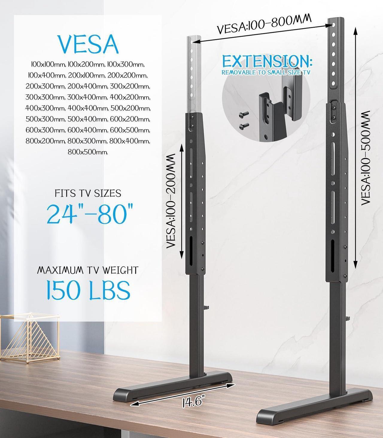 Alt view image 5 of 5 - Universal TV Stand, Table Top TV Stand Base Wobble-Free Replacement for Most 24 to 80 Inch LCD LED TVs, 7 Height Adjustable TV Legs Hold up to 150lbs, Max VESA 800x500mm, Black AX10TB02