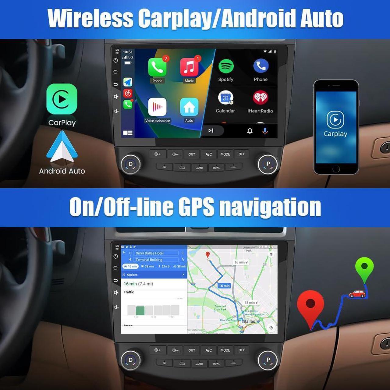 Alt view image 5 of 5 - Car Radio Stereo for Honda Accord 2003 2004 2005 2006 2007,Built-in Carplay/Android Auto 10 inch Head Unit 2G RAM 32G ROM with WiFi GPS Navigation DSP Bluetooth