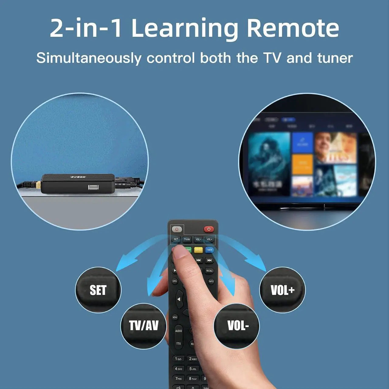 Alt view image 3 of 5 - ZJBOX Digital Converter Box for TV,1080P ATSC tv Tuner Box with hdmi Output and 3RCA Cables Hidden Behind TVwith Power Adapter2-in-1 RemoteTV Program Recording&Playback,USB Media Player